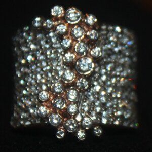 $499 Sonia B 925 Gold 2 Tone CZ Wide Band Eye Catching Statement Ring